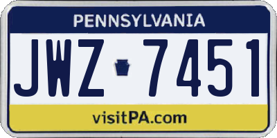 PA license plate JWZ7451