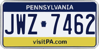 PA license plate JWZ7462