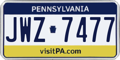 PA license plate JWZ7477
