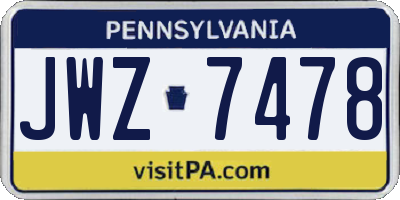 PA license plate JWZ7478