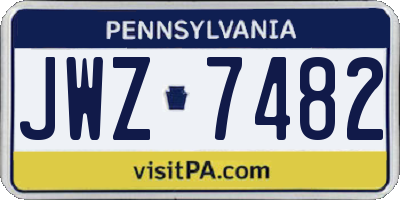 PA license plate JWZ7482