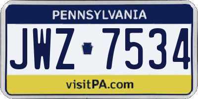 PA license plate JWZ7534
