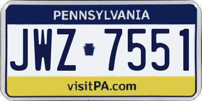 PA license plate JWZ7551