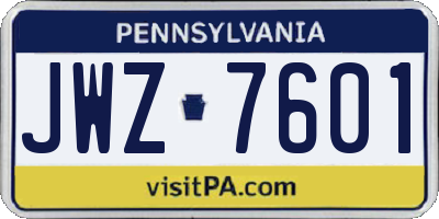 PA license plate JWZ7601