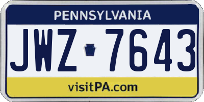 PA license plate JWZ7643