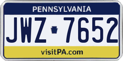 PA license plate JWZ7652