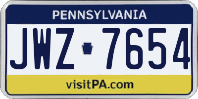 PA license plate JWZ7654