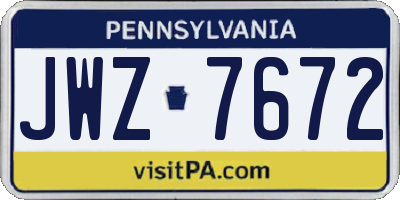 PA license plate JWZ7672