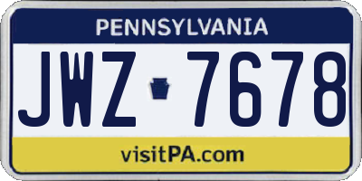 PA license plate JWZ7678