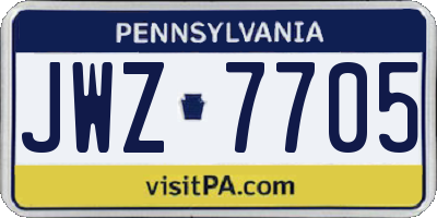 PA license plate JWZ7705