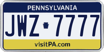 PA license plate JWZ7777