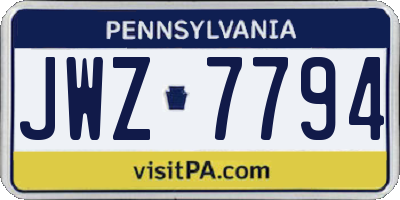 PA license plate JWZ7794