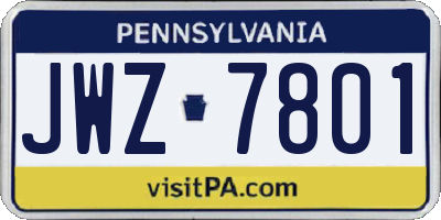 PA license plate JWZ7801