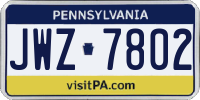 PA license plate JWZ7802