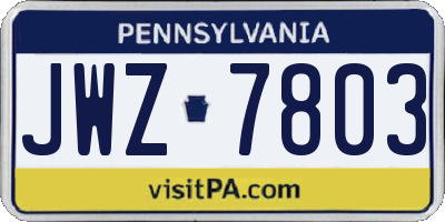 PA license plate JWZ7803