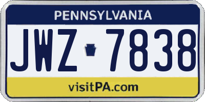 PA license plate JWZ7838