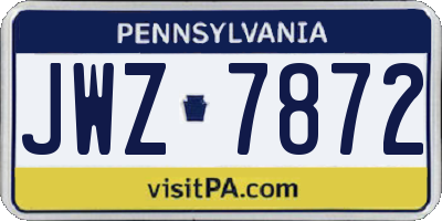 PA license plate JWZ7872