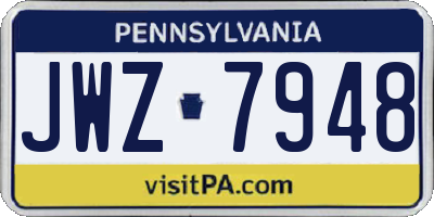 PA license plate JWZ7948