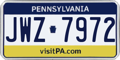 PA license plate JWZ7972