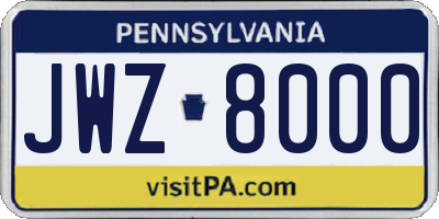 PA license plate JWZ8000