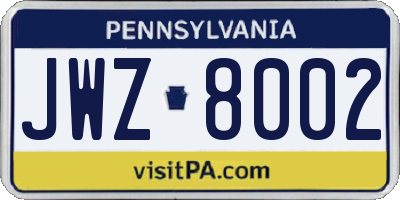 PA license plate JWZ8002