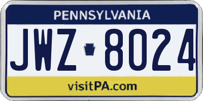 PA license plate JWZ8024