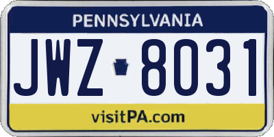 PA license plate JWZ8031