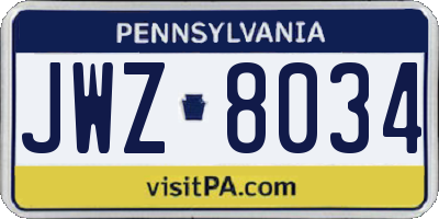 PA license plate JWZ8034