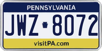 PA license plate JWZ8072