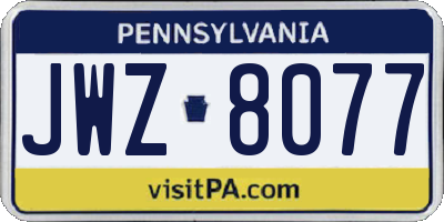 PA license plate JWZ8077