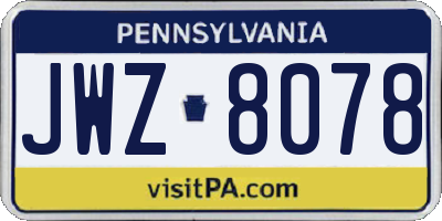 PA license plate JWZ8078