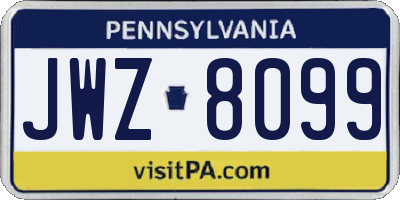 PA license plate JWZ8099