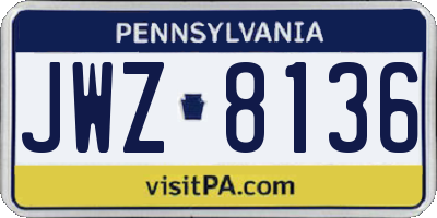 PA license plate JWZ8136