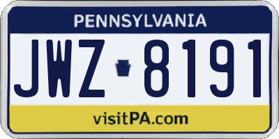 PA license plate JWZ8191