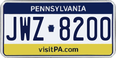 PA license plate JWZ8200