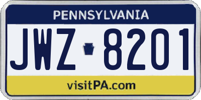 PA license plate JWZ8201