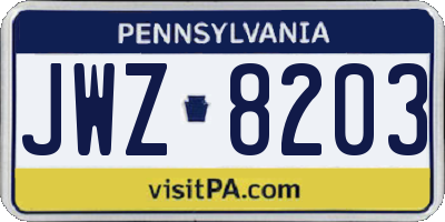 PA license plate JWZ8203