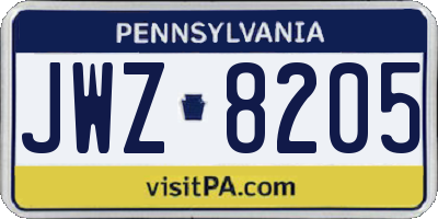 PA license plate JWZ8205