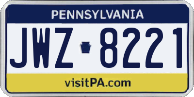 PA license plate JWZ8221