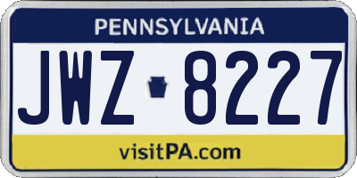 PA license plate JWZ8227