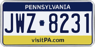 PA license plate JWZ8231