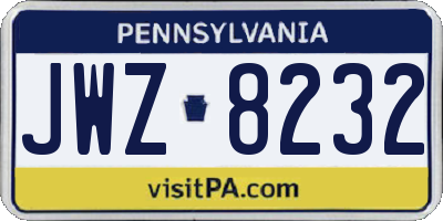 PA license plate JWZ8232