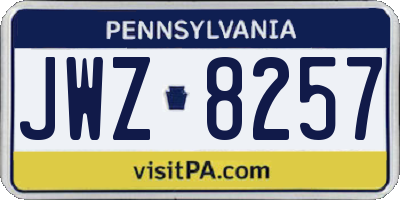 PA license plate JWZ8257