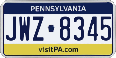 PA license plate JWZ8345