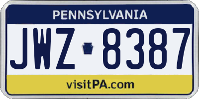 PA license plate JWZ8387