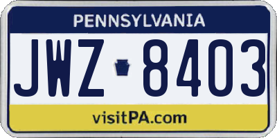 PA license plate JWZ8403