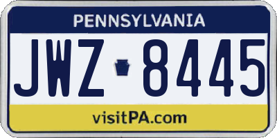 PA license plate JWZ8445