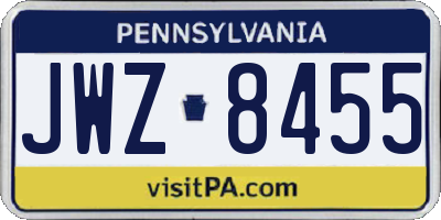 PA license plate JWZ8455