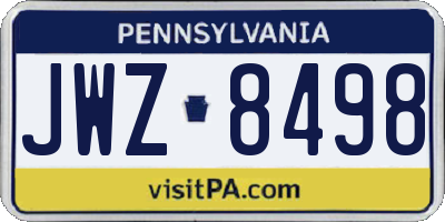 PA license plate JWZ8498