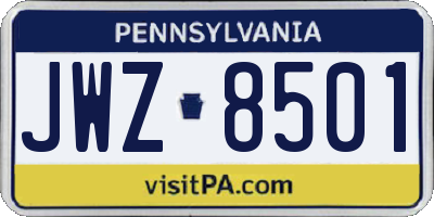 PA license plate JWZ8501